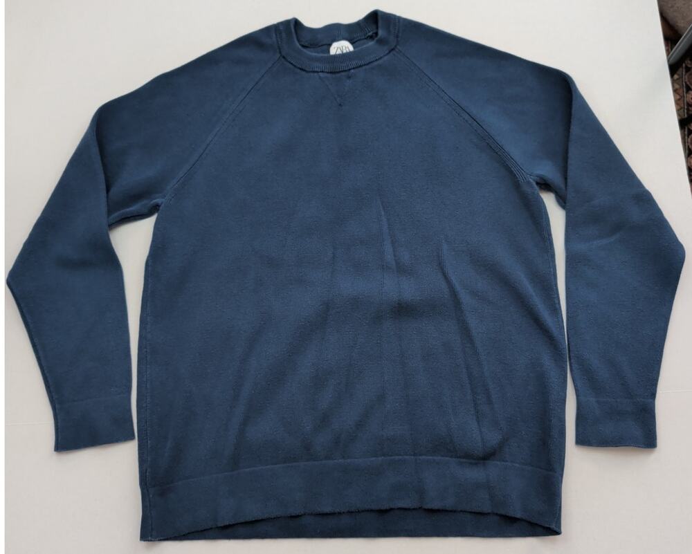 Zara Basic Washed Y2K Dark Blue Crew Neck Pullover Sweater Men's Small